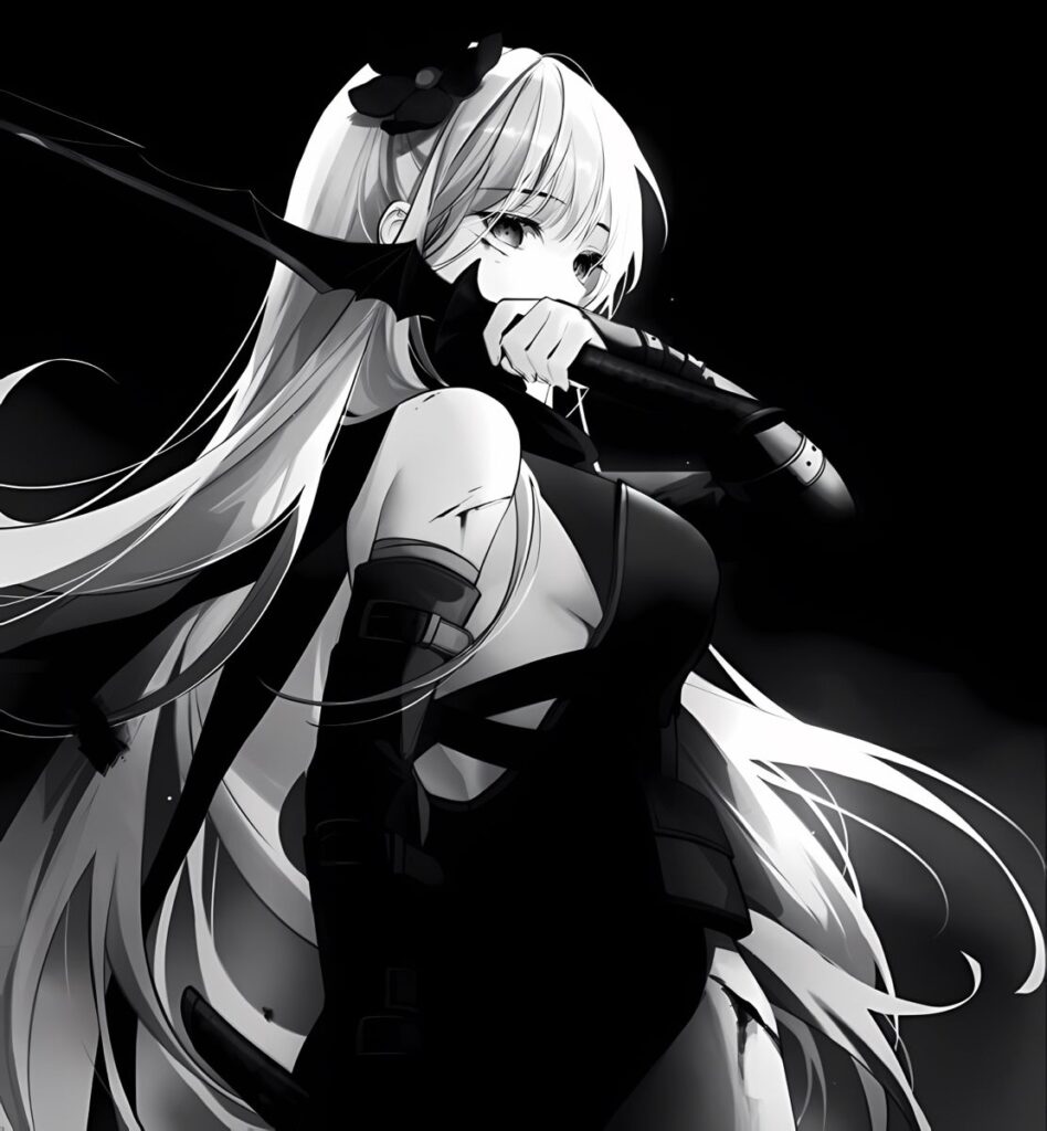 Ảnh anime nữ trắng đen nghệ thuật