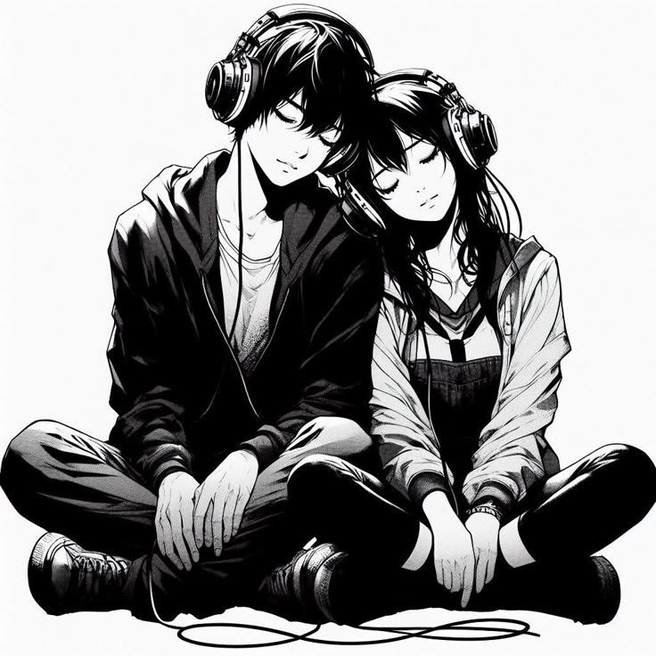 Ảnh nền cặp đôi anime đen trắng