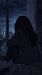Avatar ảnh nữ khóc che mặt dưới mưa