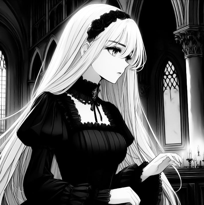 Hình ảnh anime nữ trắng đen nghệ thuật