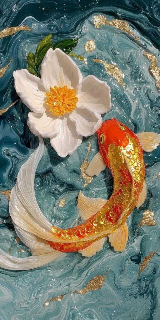 Ảnh vẽ cá chép hoa sen sang trọng, chuẩn đẹp