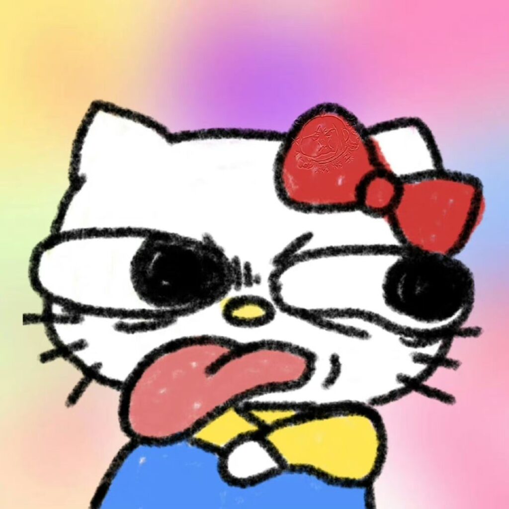 Hình ảnh Hello Kitty vô tri đi kèm phát ngôn hài hước