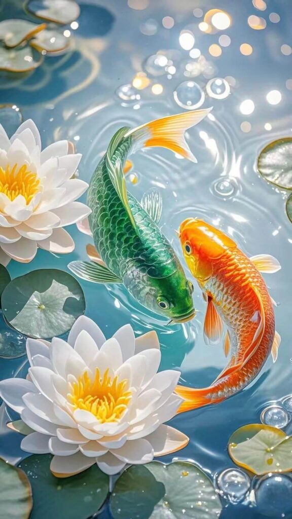 Ảnh cá chép hoa sen 3D