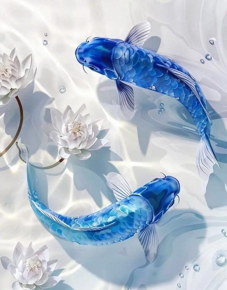 Ảnh cá chép hoa sen 3D hiện đại cho điện thoại, máy tính