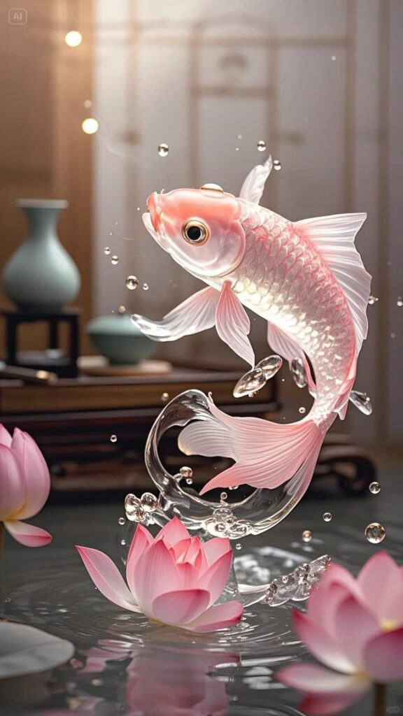 Ảnh nền cá chép hoa sen 3D sắc nét và hiện đại