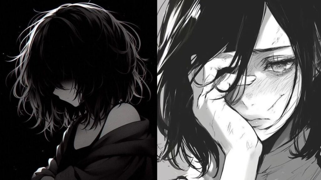 Avatar đen trắng anime nữ buồn