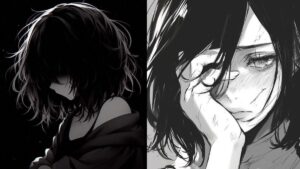 Avatar đen trắng anime nữ buồn